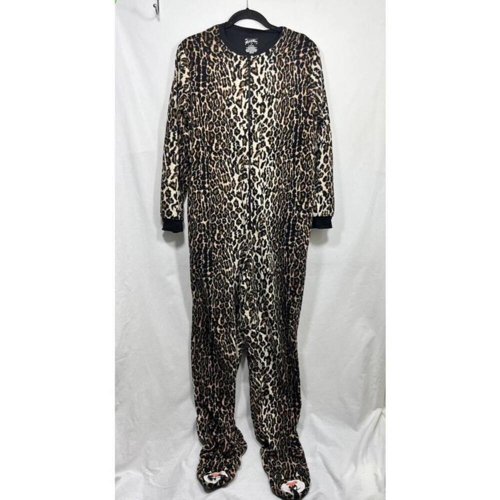 Nick & Nora One Piece Pajama Medium Leopard Cheetah Fleece Blanket Footie Zipper